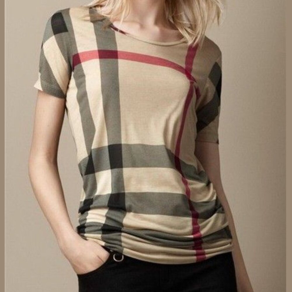 Burberry Brit Plaid Print Scoop Neck T-Shirt-XS